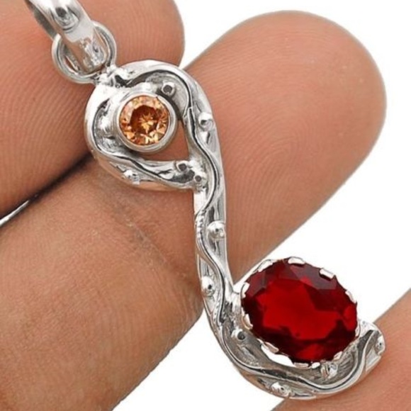 Padparadscha Sapphire and Fire Garnet Necklace - Picture 1 of 2